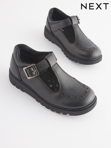 črna - School Leather Chunky T-Bar Shoes (U84618) | € 27 - € 32