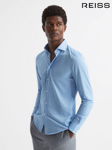 Reiss Soft Blue Nate Cutaway Collar Jersey Slim Fit Shirt (U84870) | €142