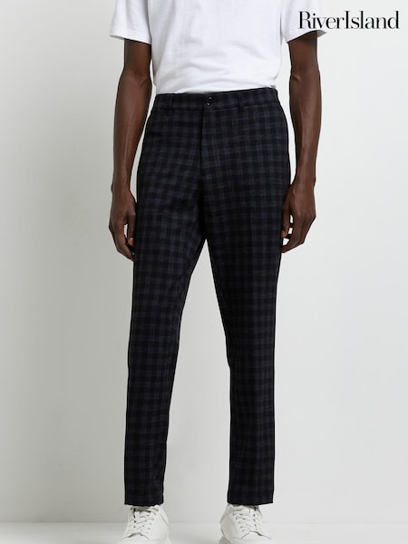 River Island Navy Blue Buffalo Check Trousers (U84952) | €17.50