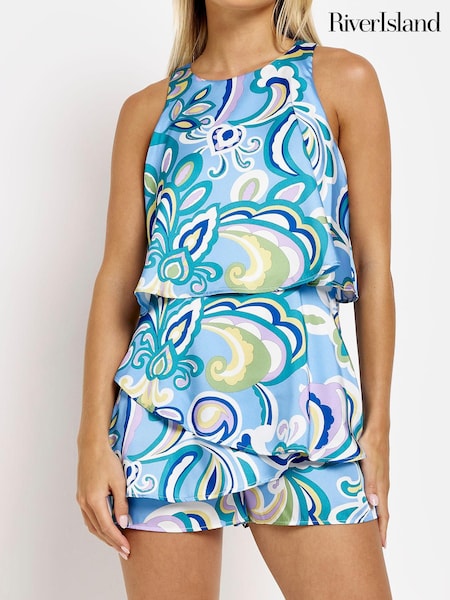 River Island Petite Blue Frill Layer Playsuit (U84959) | 35 €