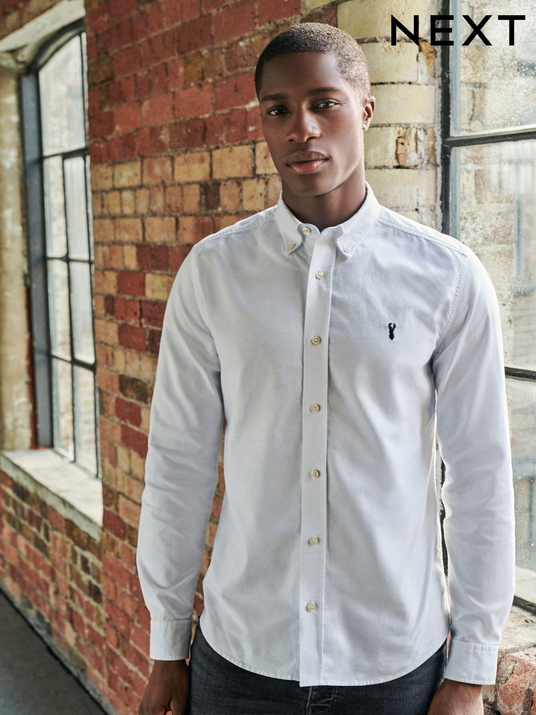 Men s White Big Long Sleeve Cotton Shirts Next Singapore