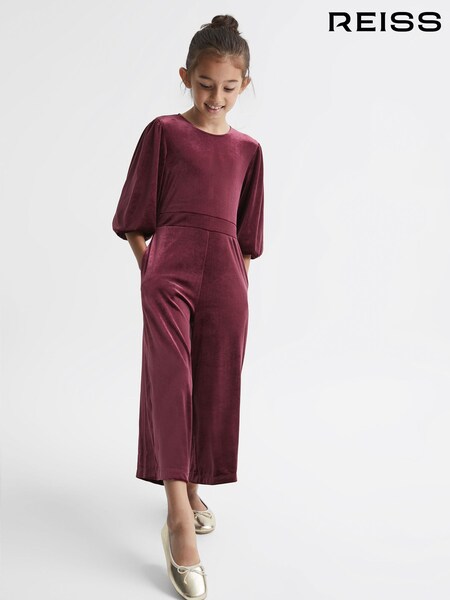 Reiss Red Mina Junior Velvet Wide Sleeve Crop Jumpsuit (U85923) | 441 QAR