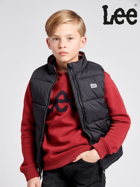 Lee Black Graphic Logo Puffer Gilet (U86678) | ₪201 - ₪272