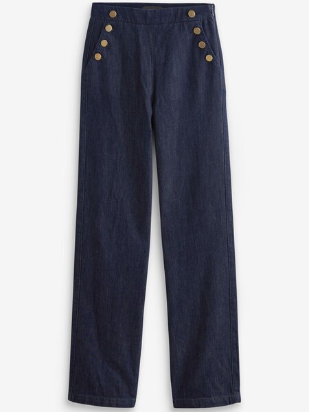 Синий - Gold Button Detail Smart Wide Leg Jeans (U86930) | €25