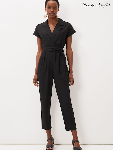Phase Eight Spencer Black Linen Tie Wide Leg Jumpsuit (U87286) | €30