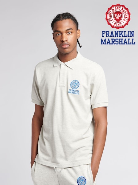 Franklin & Marshall Grey Mens Crest 100% Cotton Polo Shirt (U87324) | 111 QAR