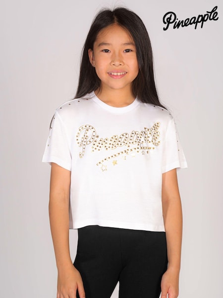 Pineapple White Stud Logo Girls Crop T-Shirt (U87898) | AED58