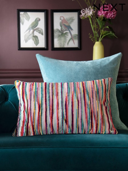 Multi Bright 40 x 59cm Cut Velvet Stripe Cushion (U88218) | €37