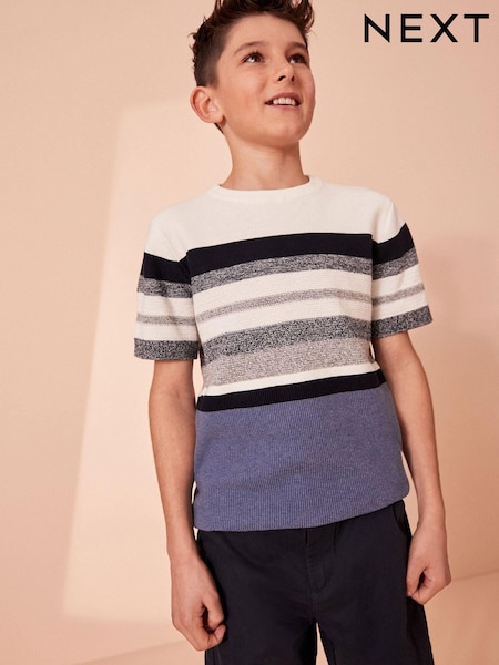 Blau/Weiß - Knitted Patterned T-Shirt (3-16yrs) (U88591) | 8 € - 12 €