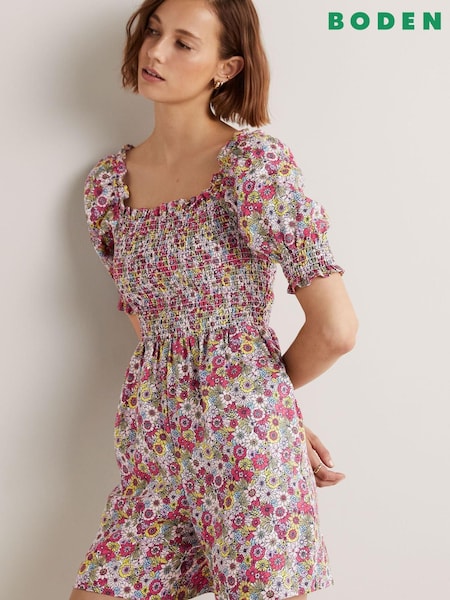 Boden Red Smocked Bodice Playsuit (U88747) | €52