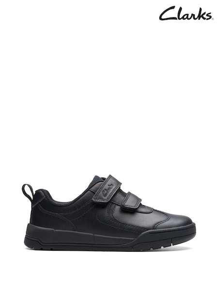 Clarks Black Multi Fit Leather Kick Pace Kids Shoes (U88796) | €27