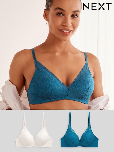 Teal Blue/Cream Pad Non Wire Lace Detail Bras 2 Pack (U89160) | €12