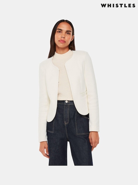 Whistles White 100% Cotton Collarless Jersey Jacket (U89299) | €136