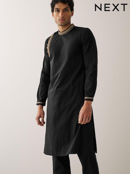 Black Long Length Embroidered Mens Kurta (U89983) | €19