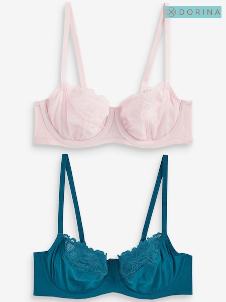 Dorina Curves Teal Blue & Pink Kelsea Eco Non Padded Wired Bras 2 Pack (U90132) | €19