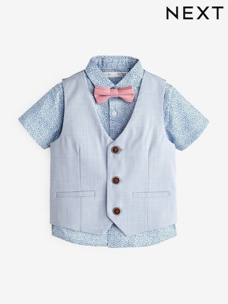 Blue Floral 3pc Waistcoat, Shirt & Bow Tie Set (3mths-9yrs) (U90265) | €5 - €5.50