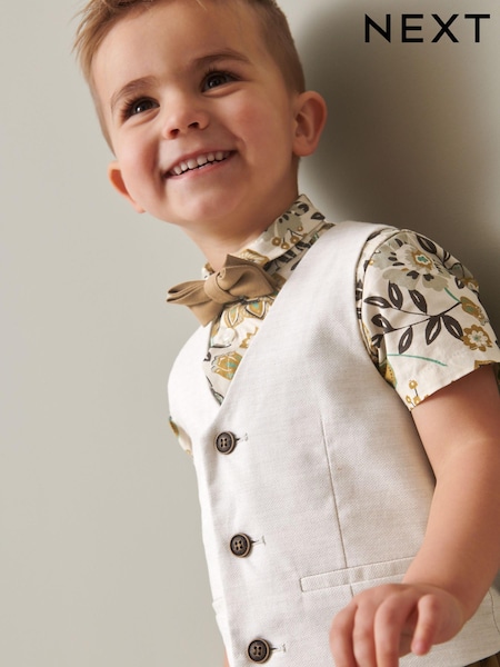Ecru Tropical Print 2pc Waistcoat & Shirt Set (3mths-9yrs) (U90279) | €23 - €27
