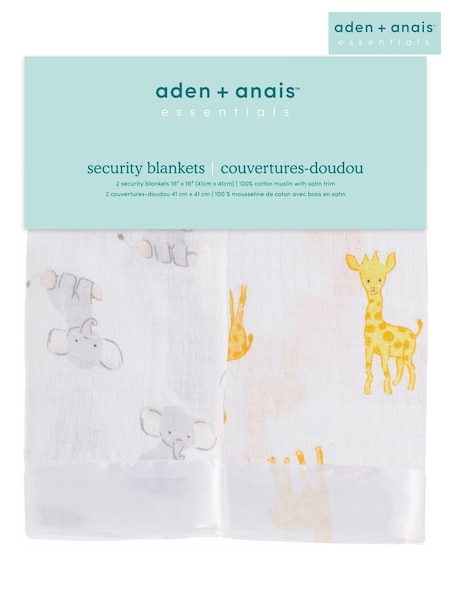 aden + anais White Essentials Muslin Comforter Security Safari 100% Cotton Blankets 2 Pack (U90566) | OMR7