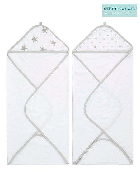 aden + anais White Essentials Dusty Hooded 100% Cotton Towels 2 Pack (U91644) | $51