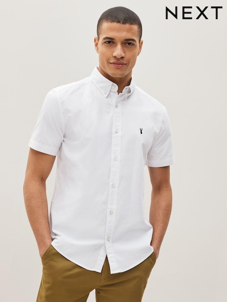 White Regular Fit Short Sleeve Oxford Shirt (U92898) | €28