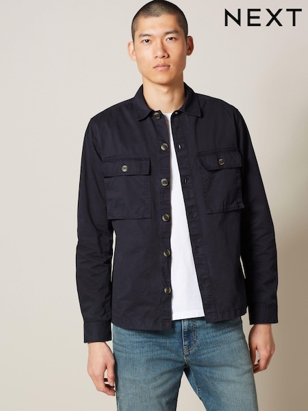 Navy Blue 100% Cotton Twin Pocket Shacket (U93114) | R$ 460