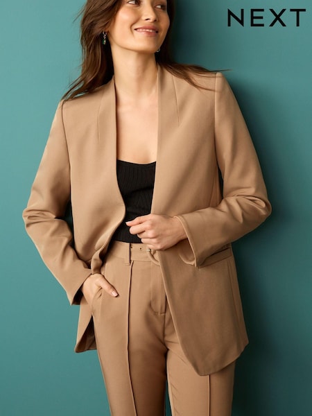 Kamelbraun - Tailored Collarless Blazer (U95076) | 36 €