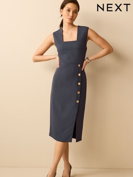 Navy Blue Tailored Midi Pencil Dress (U95078) | €19