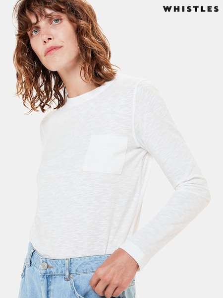 Whistles White 100% Cotton Crew Neck Pocket Top (U95160) | €66