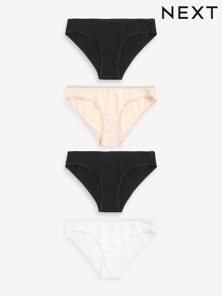 Black / Pastel Rose Nude / White Bikini Cotton Rich Knickers 4 Pack (U95410) | €13