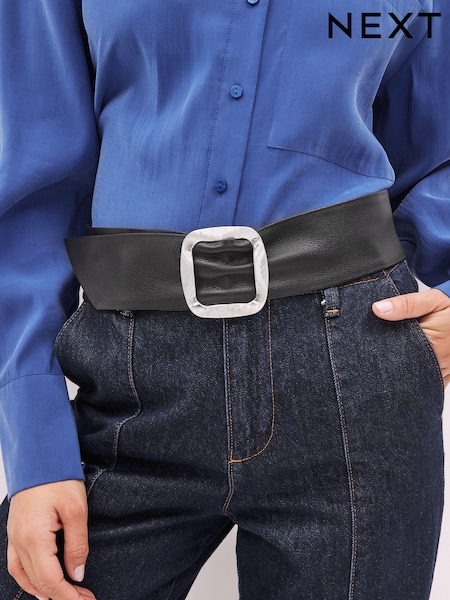 črna - Wide Leather Belt (U95464) | € 14