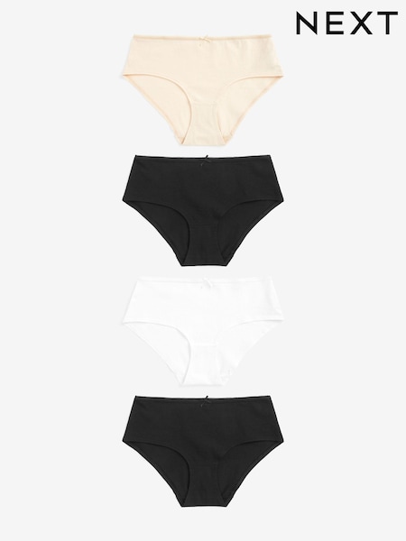 Black / Pastel Rose Nude / White Short Cotton Rich Knickers 4 Pack (U95542) | €13