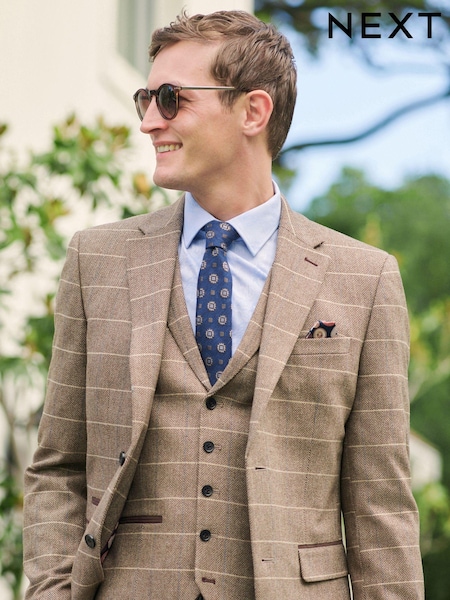 Neutral Skinny Wool Blend Check Suit Jacket (U95869) | €23
