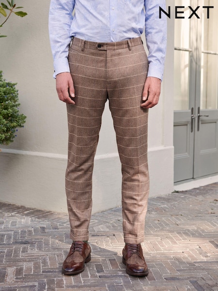 Neutral Skinny Wool Blend Check Suit: Trousers (U95870) | € 13