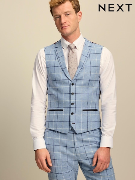 Blue Wool Blend Check Suit Waistcoat (U95874) | €28