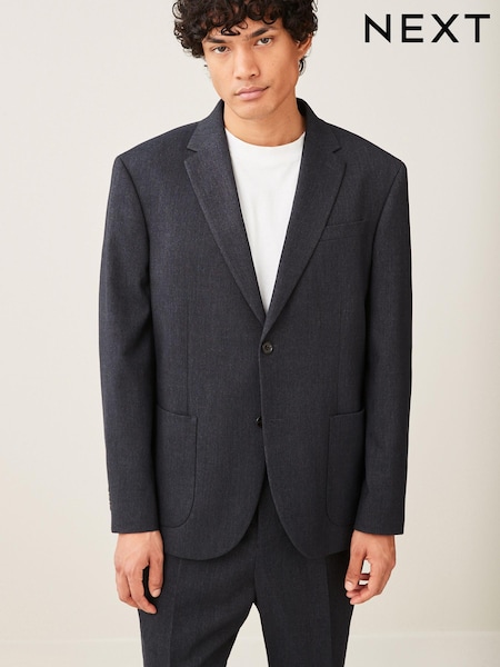 Navy Blue Oversized Fit Donegal Suit Jacket (U95890) | €9