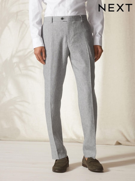 Light Grey Tailored Fit Linen Blend Suit: Trousers (U95925) | € 7