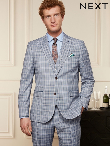 Blue Tailored Fit Check Suit: Jacket (U95933) | €53