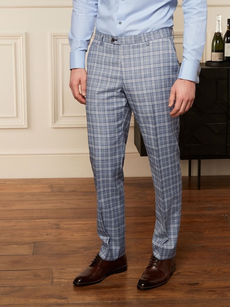 Blue Tailored Fit Check Suit: Trousers (U95934) | €27