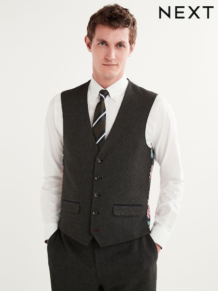 Charcoal Grey Regular Fit Puppytooth Fabric Suit Waistcoat (U95945) | €4