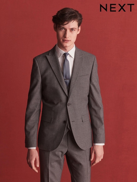 Grey Slim Wool Blend Check Suit Jacket (U95949) | €23