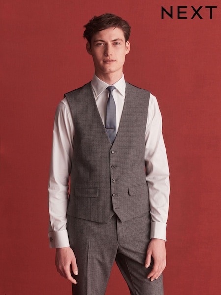 Grey Wool Blend Check Suit Waistcoat (U95951) | €12