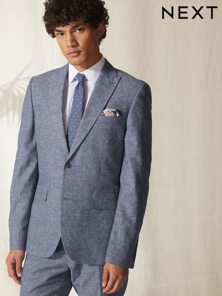 Blue Slim Fit Linen Blend Suit Jacket (U95956) | €47