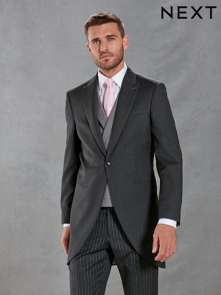 Charcoal Grey Herringbone Signature Empire Mills British Fabric Morning Suit Jacket (U95972) | €37
