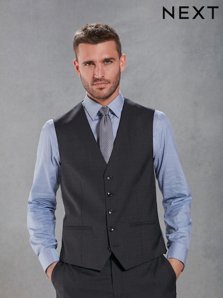 Navy Blue Slim Fit Signature Marzotto Italian Fabric Textured Suit Waistcoat (U95976) | €53