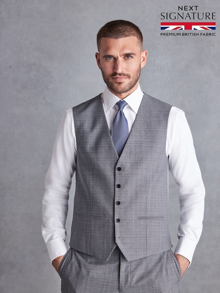 Grey Signature British Fabric Textured Suit Waistcoat (U95979) | €18