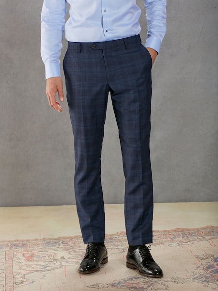 Bright Blue Tailored Signature Marzotto Italian Fabric Check Suit Trousers (U95981) | € 32