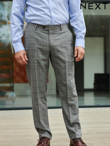 Light Grey Tailored Signature Empire Mills British Fabric Check Suit Trousers (U95984) | € 32