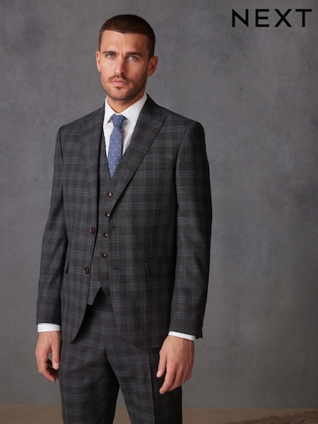 Charcoal Grey Slim Charcoal Grey Slim Signature Marzotto Italian Fabric Check Suit Jacket (U95989) | €40