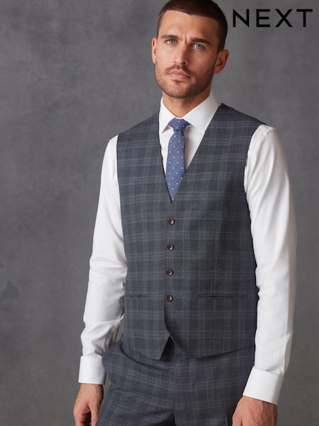 V barvi oglja - Slim Signature Marzotto Italian Fabric Check Suit Waistcoat (U95991) | € 50