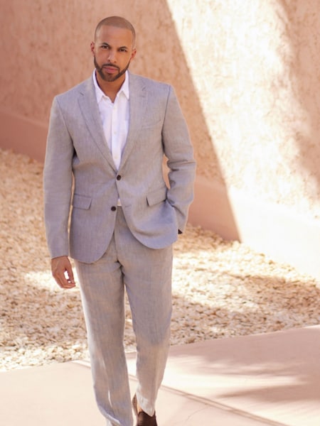 Grey Slim Fit Signature Nova Fides Italian Linen Suit Jacket (U95992) | €83